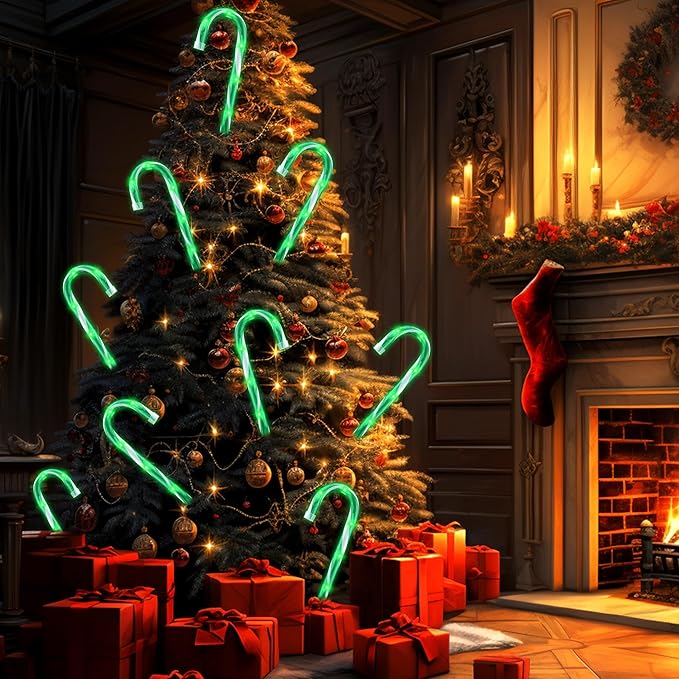10" 10 Pack Christmas Candy Cane Lights, Candy Cane Lights with 10 Stakes for Walkway Patio Yard Patio Garden Festival Holiday Outdoor Indoor Landscape Path, Christmas Decorations Outside, Green-VerdiqueGarden