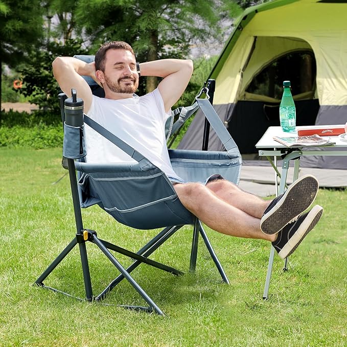 TIMBER RIDGE Hammock Camping Chair with Adjustable Backrest, Heavy Duty Folding Hammock Chair Supports 300lbs, Portable Hammock Chair for Camping, Travelling and Patio, Blue-VerdiqueGarden