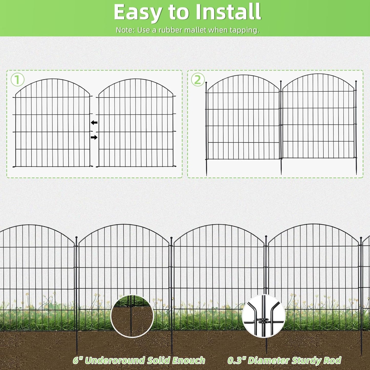 Decorative Garden Fence 32in (H) x24ft (L), 10 Pack No Dig Fence Animal Barrier for Dog with Lock, Arched Flower Bed Edging, Wire Border Panel Fencing for Yard Patio Outdoor Decor-VerdiqueGarden