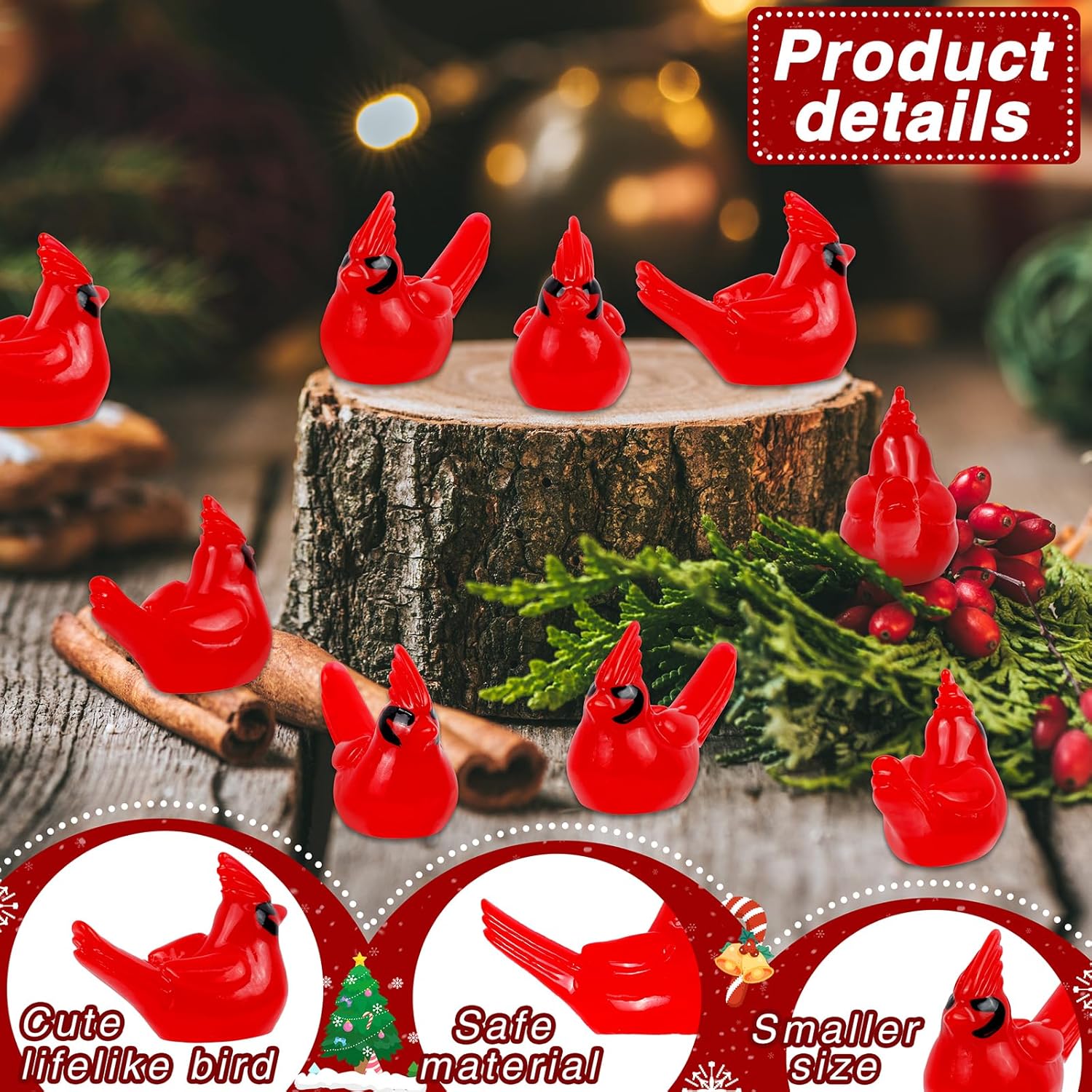 100 Pcs Mini Resin Red Cardinal Bird Figurines – Tiny Cardinal Ornaments for Christmas, Cake Toppers, Garden Crafts, Dollhouse, Fairy Micro Landscape, Party and Home Decorations-VerdiqueGarden