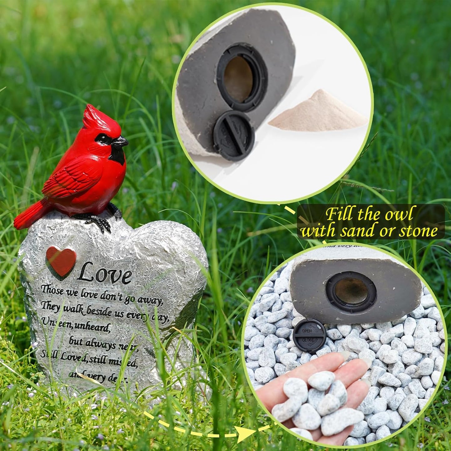 Cardinal Decor Garden Decor,Red Cardinal Memorial Stones for Loved Ones, Cardinal Bird Figurine,Garden Sculptures & Statues, Outdoor Decor for Balcony, Yard, Lawn, Pathway, Walkway-VerdiqueGarden
