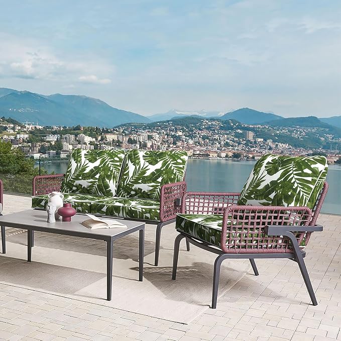 LVTXIII Outdoor/Indoor Deep Seat Cushion Patio Seat and Back Cushion Set All-Weather Replacement Chair Cushion for Chairs Sofa and Coach, 24"x24"x4", Palms Green-VerdiqueGarden