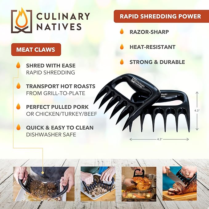 Meat Claws and Smoker Gloves | No.1 Heat Resistant BBQ Grill Gloves | Pulled Pork Claws | Thermometer | Silicone Oven Mitts & Razor-Edge Meat Shredders | Barbecue, Grilling, Smoking, Shredding (Black)-VerdiqueGarden