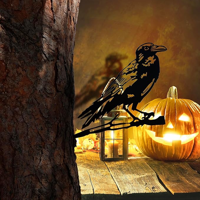 Renovatio Metal Bird Decor – Artistic Raven Silhouette, Metal Garden Ornament, Outdoor Tree Decorations – A Remarkable Yard & Lawn Decor – Raven (Black)-VerdiqueGarden