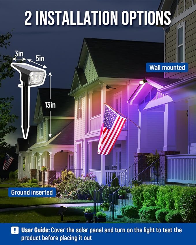 Solar Spot Lights Outdoor, 9 Lighting Modes RGB, Solar Lights Outdoor Waterproof IP65, 63 LED Landscape Spotlights for Holiday Decorations-VerdiqueGarden