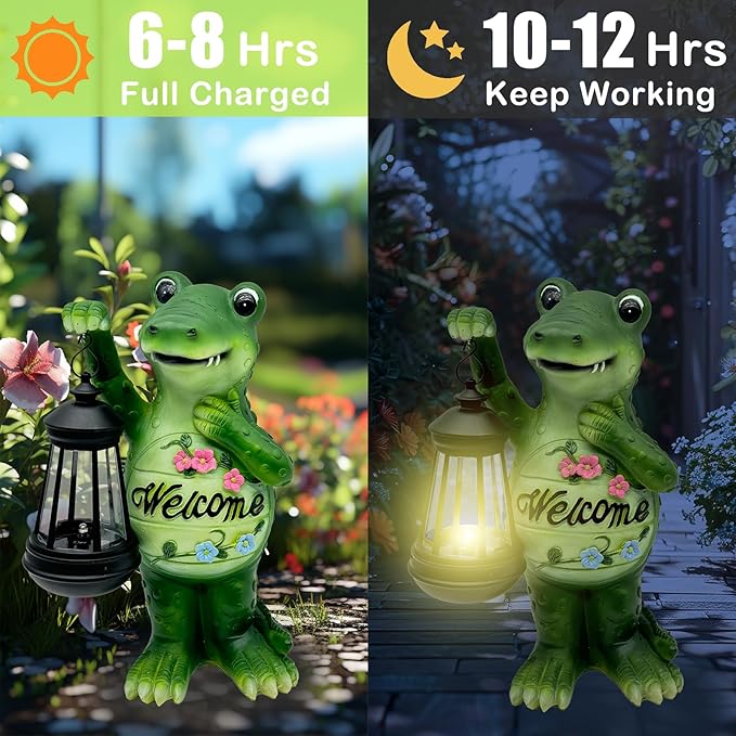 Solar Lantern Garden Alligator Statues Decor, Outdoor Crocodile Figurine Lights for Yard Patio Decoration - Unique Christmas Housewarming Gift for Grandma Wowen Mom-VerdiqueGarden