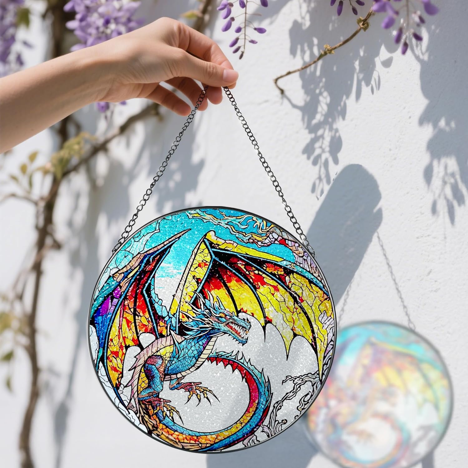 Stained Glass Window Hanging, Stained Glass Suncatcher, Dragon Sun Catcher, Window Decor, Dragon Lover Gift, Gifts for Fathers Day, Christmas or Birthday Gift, Gifts for Him Dad Grandfather Son-VerdiqueGarden