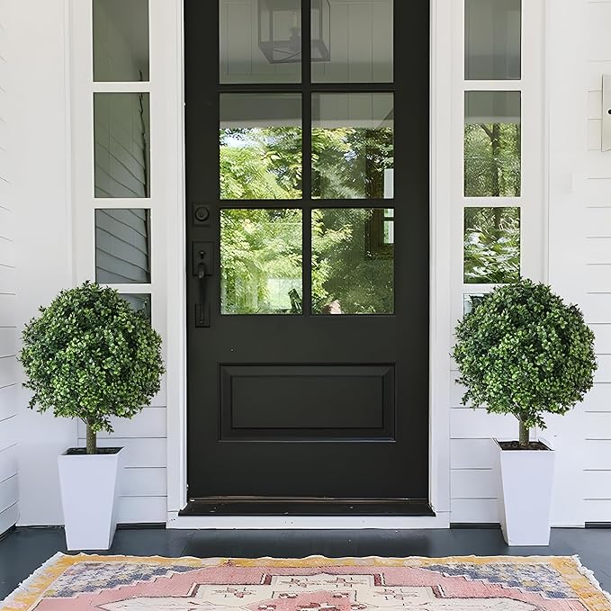 28" Artificial Boxwood Topiary Ball Trees with Ground Spike for Outdoor,Set of 2 UV Resistant Artificial Shrub Bushes,Artificial Plants,Fake Boxwood Plants for Indoor, Garden, Yard,Patio Décor-VerdiqueGarden