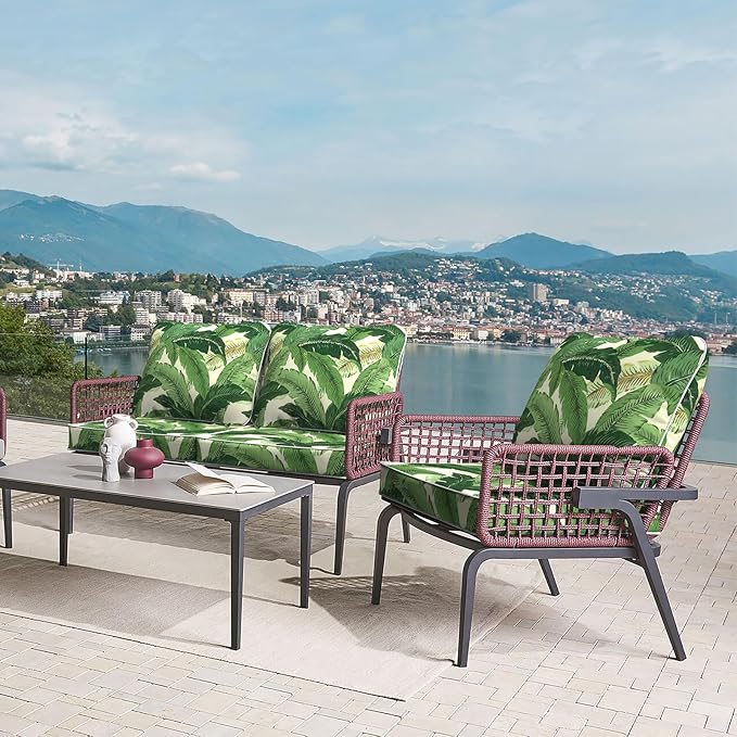 LVTXIII Outdoor Deep Seat Cushion 24"x24"x4" Patio Seat and Back Cushion Set Seasonal Chair Cushion for Dining Arm Chairs, Wicker Chairs and Garden Furniture Decoration, Swaying Palms Green-VerdiqueGarden