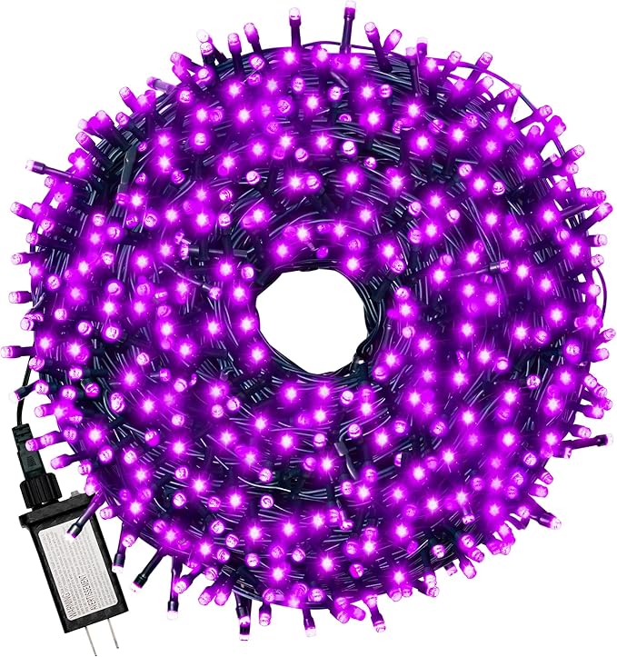 Christmas Tree Light 500 LEDs 172ft Green Cable Wire Low Voltage Fairy String Twinkle Lights Waterproof 12 Modes for Party, Halloween, Outdoor, Garden, Wedding, Home Decoration (Purple)-VerdiqueGarden