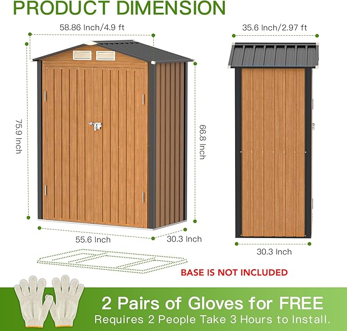 Outdoor Storage Shed, 5x3 Ft Metal Steel Tiny House with Lockable Door, Vertical Outside Storage Building for Garden, Backyard, Lawn, Patio Utility, Tool Storage-VerdiqueGarden