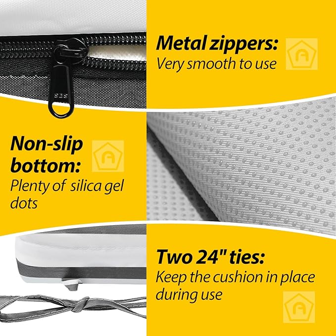 AAAAAcessories Outdoor Seat Cushions for Chairs, Waterproof, Fade-Resistant Patio Furniture Replacement Cushions, 19" x 19" x 3", Set of 2, Gray Cabana Stripe-VerdiqueGarden