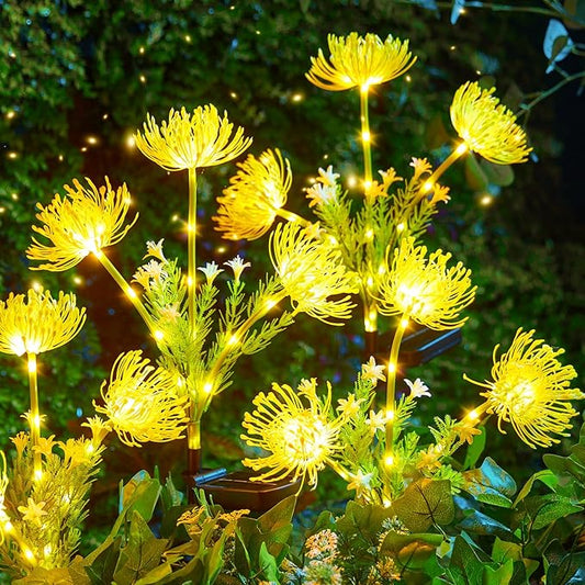 Brightown Outdoor Solar Garden Lights - 4 Pack LED Solar Flower Lights with Glowing Flowers & Stems, More Realistic, Bigger Solar Panel, Waterproof Solar Lights for Outside Yard Patio Home, Yellow-VerdiqueGarden