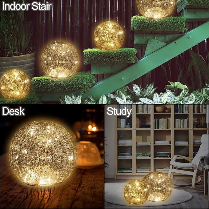 Mercury Crackle LED Glass Globe Ball Lamp with Timer, Battery Operated Night Light for Girls, Birthday, Halloween,Christmas - Decorative Gift for Home Warm White (with Timer)-VerdiqueGarden
