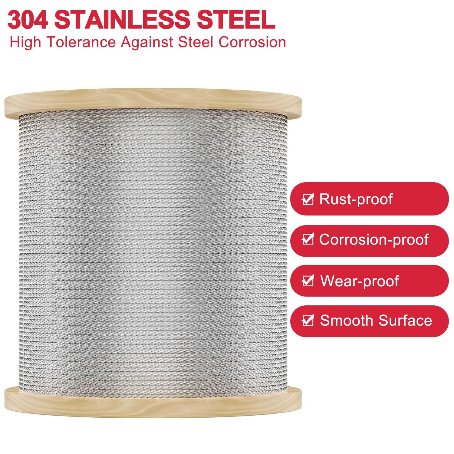 3/8 Stainless Steel Cable with 7x19 Strands and 12000lbs Breaking Strength 304 Stainless Steel Wire Rope for Aircraft Cable 150FT-VerdiqueGarden