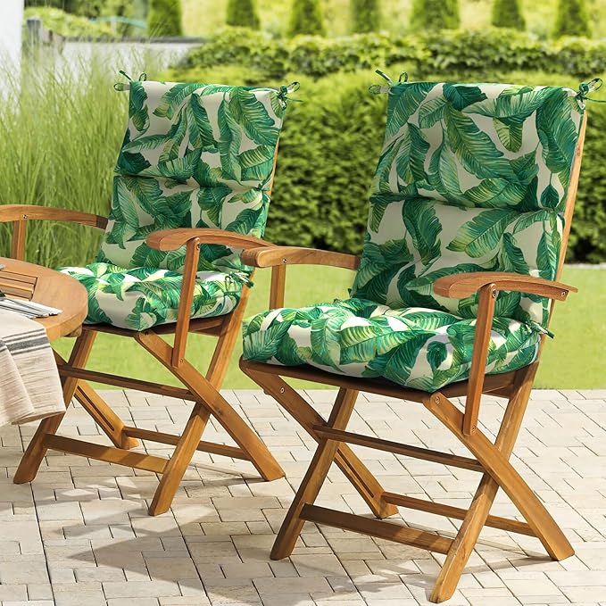 LVTXIII Outdoor Adirondack Chair Cushions, L44” x W22” x H4 Patio Tufted High Back Cushions, Seasonal Replacement Rocking Chair Cushion for Home Garden Furnitue, Set of 2, Swaying Palms Capri-VerdiqueGarden
