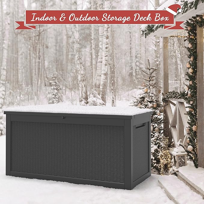 NUNU LAB 260 Gallon Outdoor Storage Box,Resin Large Sturdy Deck Box, Backyard Outside Storage Box Waterproof with Double Wall Panels,Package Delivery Garden Outdoor Hose Bin-VerdiqueGarden