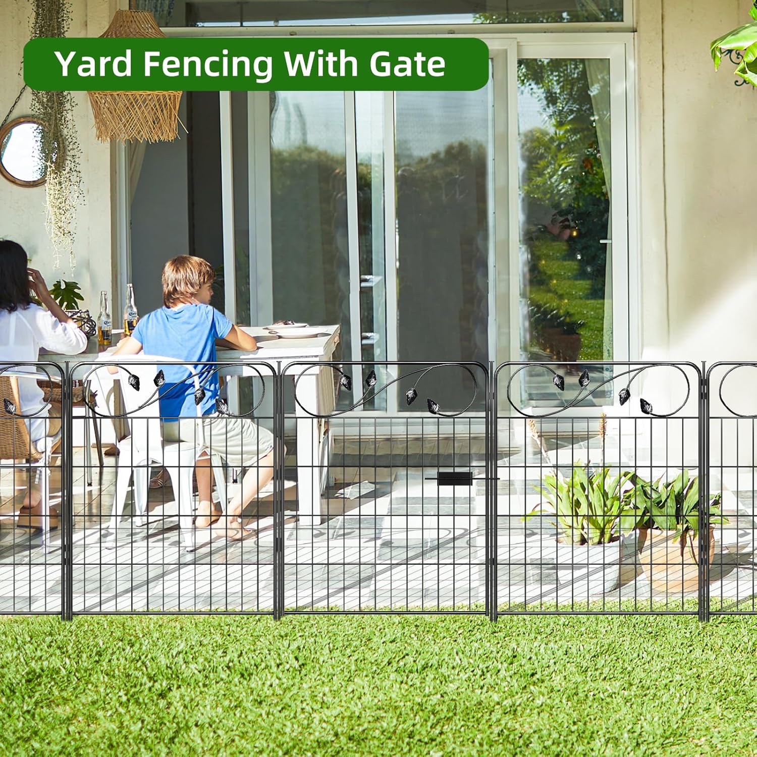 Decorative Metal Garden Fence 30in(H) X16ft(L) 1 gate+7 Panels Temporary Dog Fence Border for Landscape Patio Outdoor with gate, No dig Garden Fencing Gates for Yard-VerdiqueGarden