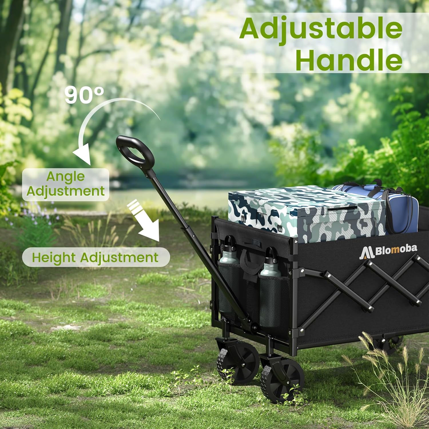 Collapsible Wagon with Wheels, 220 lbs Wagons Carts Foldable Wagon Cart with Flexible Handle, Lightweight Portable Folding Utility Grocery Shopping Cart for Grocery Sports Garden Camping-VerdiqueGarden