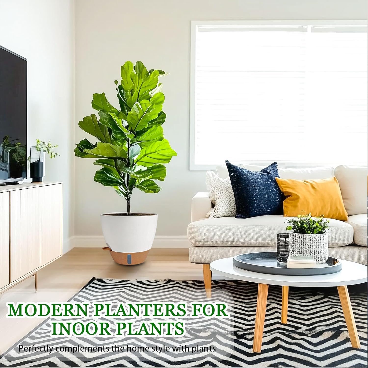 2 Pack 10 inch Plant Pots, Plastic Self Watering Planters with Drainage Holes, Deep Reservoir, Water Level Indicator, Modern Decorative Flower Pots for Indoor Outdoor Plants (White, 10 inch)-VerdiqueGarden