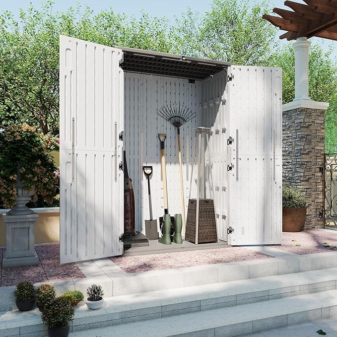 Aoxun 64 Cu.Ft Outdoor Storage Shed with Floor, Waterproof Horizontal Resin Cabinet for Garage Storage, Pool Storage, Bike Shed, Garden Shed-VerdiqueGarden