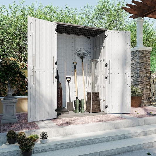 Aoxun 64 Cu.Ft Outdoor Storage Shed with Floor, Waterproof Horizontal Resin Cabinet for Garage Storage, Pool Storage, Bike Shed, Garden Shed-VerdiqueGarden