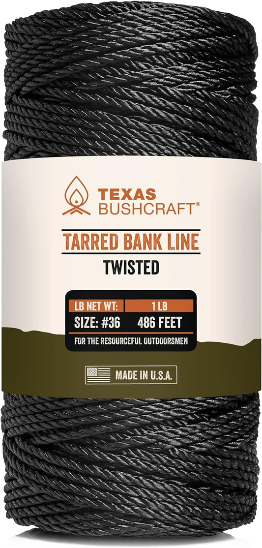 Texas Bushcraft Tarred Bank Line Twine - #36 Black Nylon String for Fishing, Camping and Outdoor Survival – Strong, Weather Resistant Bankline Cordage for Trotline-VerdiqueGarden