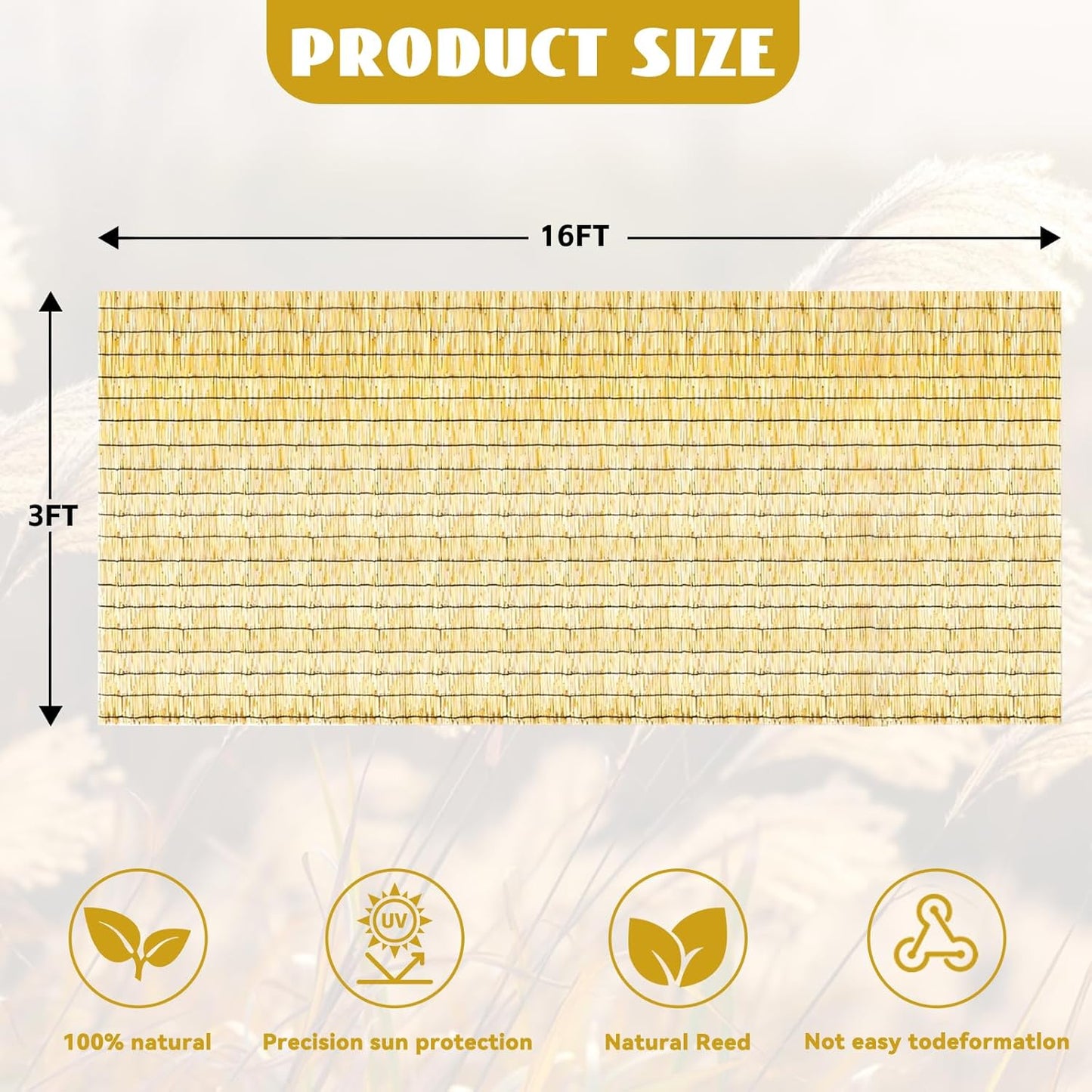 Bamboo Reed Fencing, Natural Bamboo Fence Rolls 3 Feet High, Decorative Reed Curtains Privacy Screen Outdoor for Patio Balcony Garden Backyard, 3 x 16 FT-VerdiqueGarden