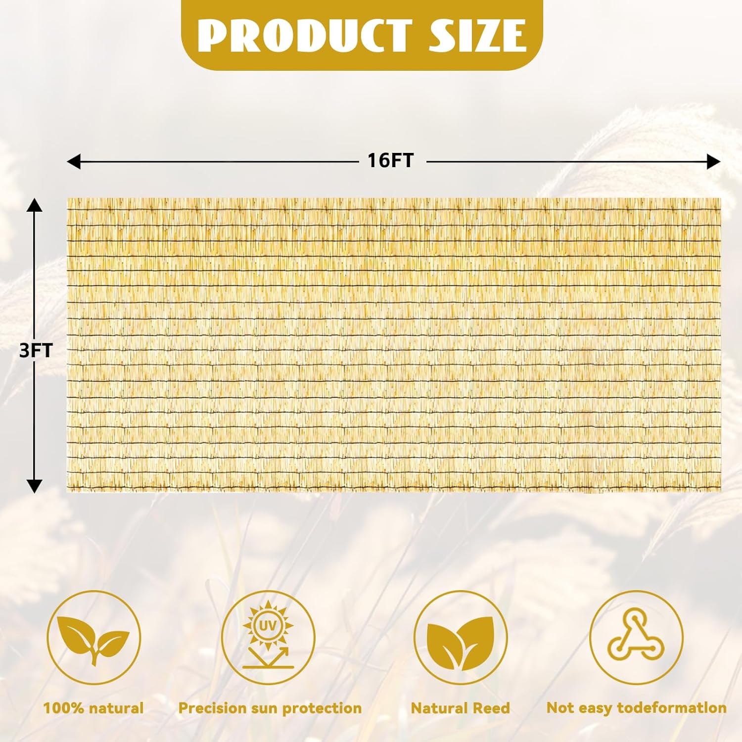 Bamboo Reed Fencing, Natural Bamboo Fence Rolls 3 Feet High, Decorative Reed Curtains Privacy Screen Outdoor for Patio Balcony Garden Backyard, 3 x 16 FT-VerdiqueGarden