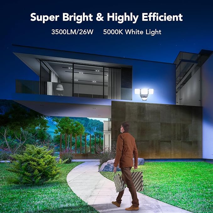 OREiN 3500LM/26W Flood Lights Outdoor, 240°/40FT Big Motion Sensor Outdoor Lights Dusk to Dawn Security Lights IP65 Waterproof 3 Modes for Outside 3500SQ.FT Front Door, Garage, Black (Hardwired)-VerdiqueGarden