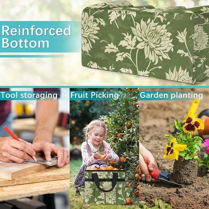Spring Leaves Gardening Tool Bag,Heavy Duty Garden Tote Bag,Portable Oxford Gardening Storage Basket Organizer Handbag with Pockets Handle,Hand Tools Gifts for Outdoor Garden Lawn Yard-VerdiqueGarden