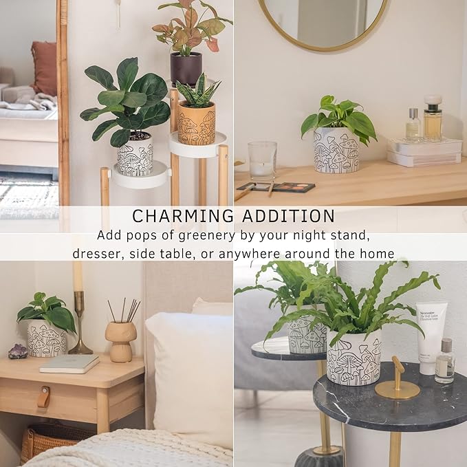 BASE ROOTS Mushroom Planter, Speckled White, Indoor/Outdoor, Holds Small Plants-VerdiqueGarden