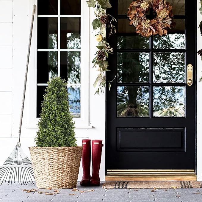 3ft Artificial Boxwood Topiary Trees (Set of 2) - UV Resistant Faux Plants Outdoor, Realistic 36" Fake Cone Bushes and Shrubs for Front Porch, Planter, Patio - Low Maintenance & Evergreen-VerdiqueGarden