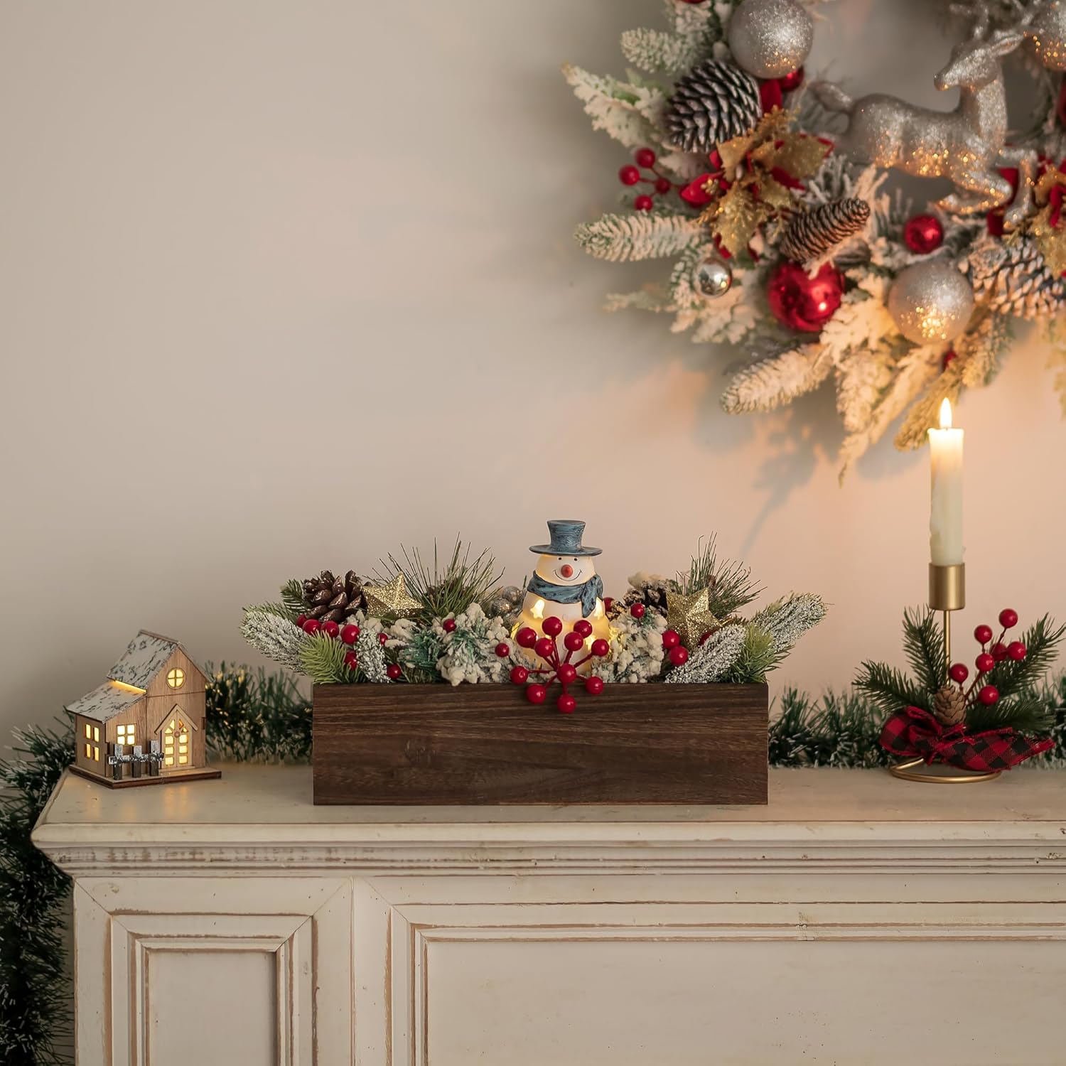 NUPTIO Wooden Box Centerpiece for Table: 2 Pcs 11.8" Long Wood Rectangle Planters - Farmhouse Flower Vase for Fall Wedding Dining Living Room Window Mantel Table Decor-VerdiqueGarden