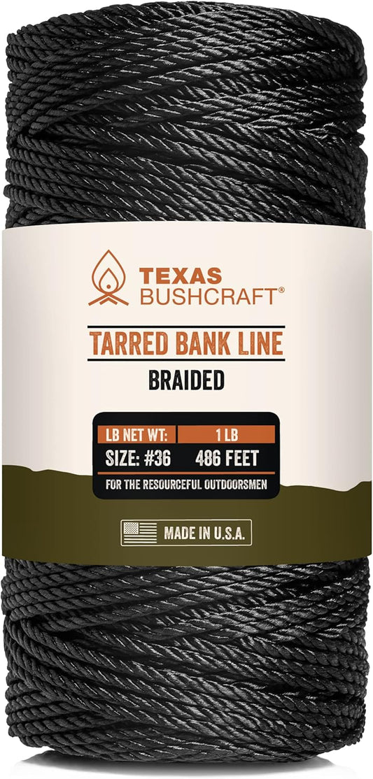 Texas Bushcraft Tarred Bank Line Twine - #36 Black Nylon String for Fishing, Camping and Outdoor Survival – Strong, Weather Resistant Bankline Cordage for Trotline-VerdiqueGarden