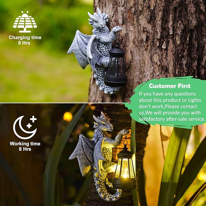 Solar Garden Decor Dragon Tree Hugger - 9.3 Inch Garden Statues Lawn Ornaments for Outside Balcony Yard Whimsical Art Outdoor,Mothers Day Gifts for Mom Grandma Women-VerdiqueGarden