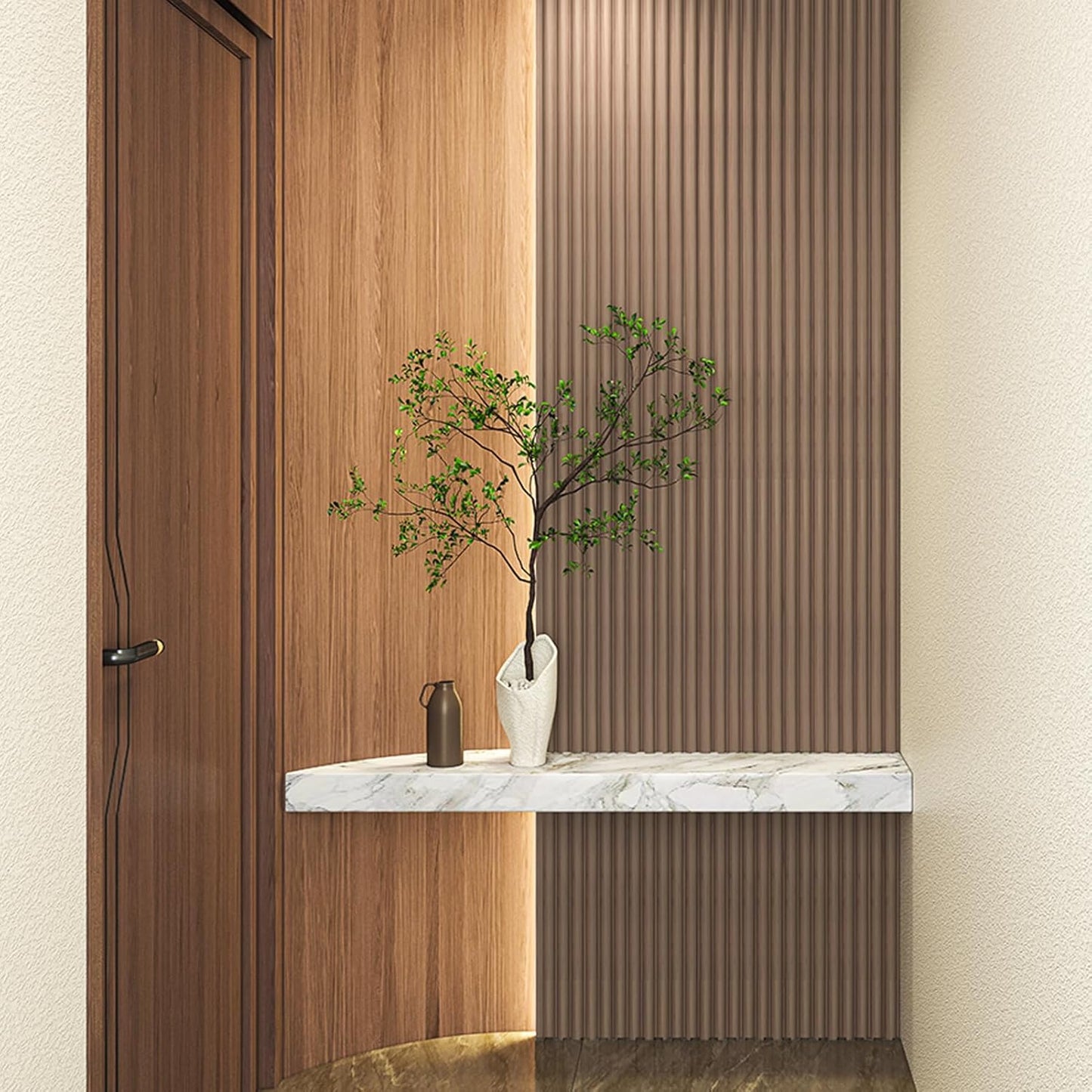 Art3d Fluted Wood Panel for Wall and Ceiling, Beaded Accent molding for Home Decoration, Pack of 4pcs + 1pc End-Trim, Size 108 x 5.7in.- Beaded Ashtree-VerdiqueGarden