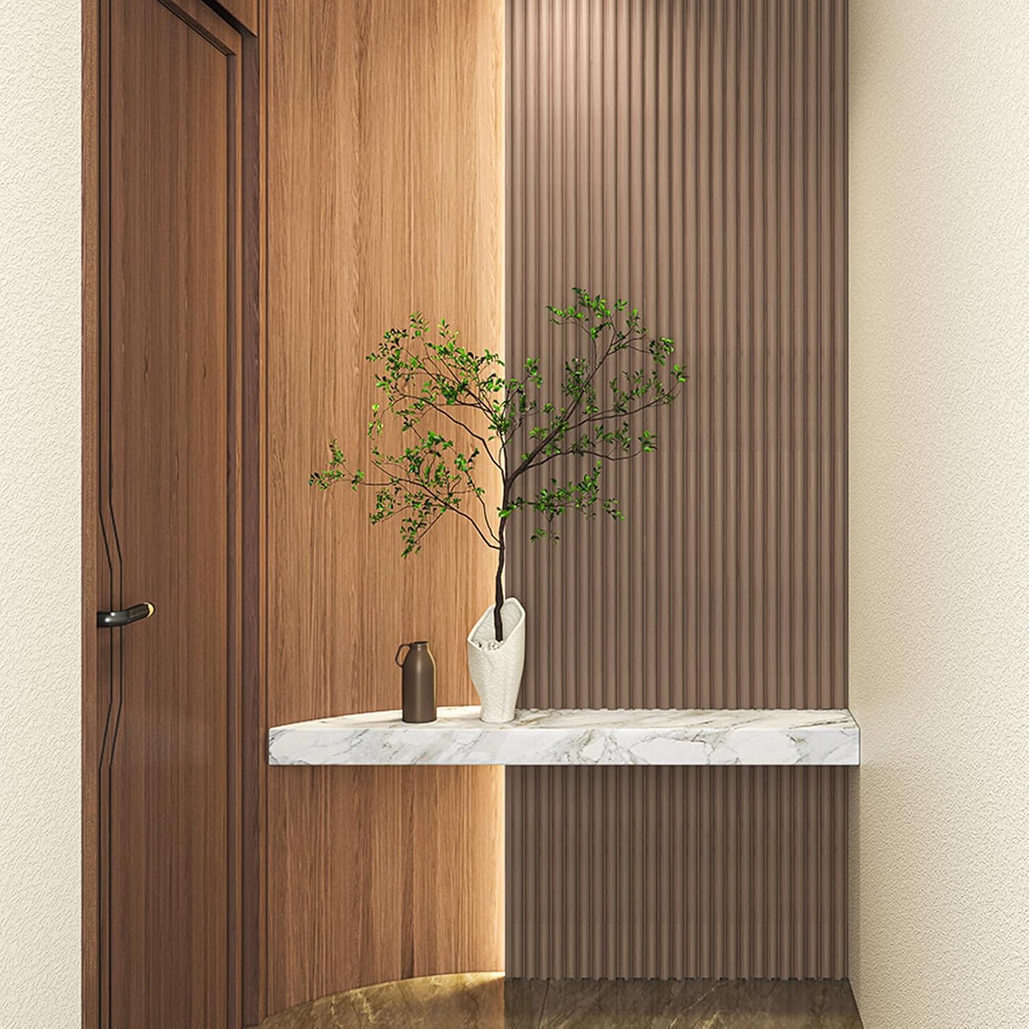 Art3d Fluted Wood Panel for Wall and Ceiling, Beaded Accent molding for Home Decoration, Pack of 4pcs + 1pc End-Trim, Size 108 x 5.7in.- Beaded Ashtree-VerdiqueGarden