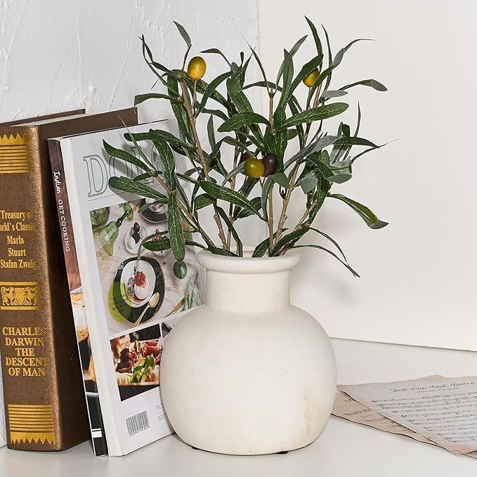 SIDUCAL Ceramic Rustic Farmhouse Vase | 6 Inch Pottery Decorative Boho Flower Vase for Home Decor, Table, Living Room, Bathroom Decoration, Shelf Decor, Mantel, Wedding, White-VerdiqueGarden