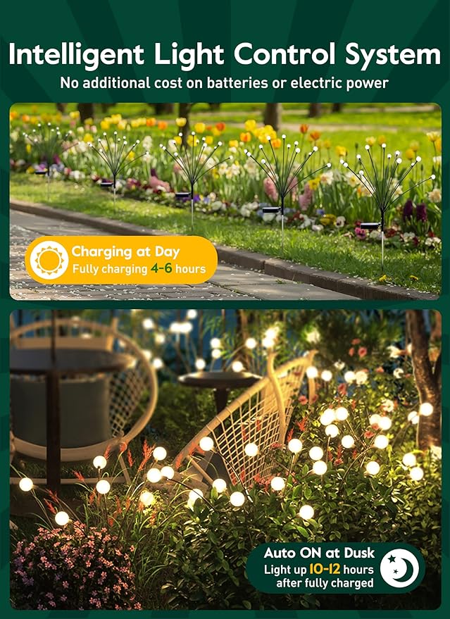 Brightown Solar Garden Lights - 4 Pack 12 LED Firefly Lights, Sway by Wind, Waterproof, Warm White-VerdiqueGarden