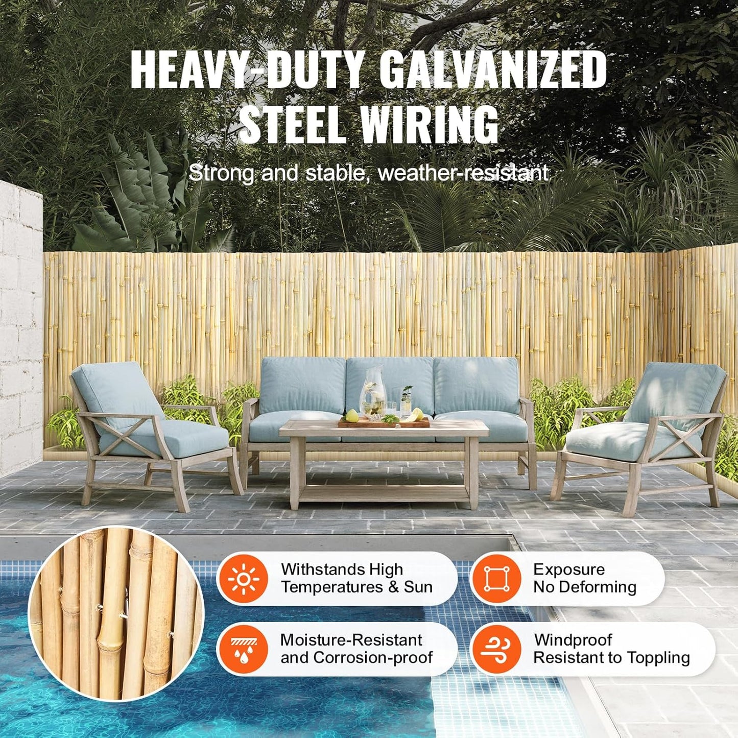 VEVOR Natural Rolled Bamboo Fence, Eco-Friendly Privacy Screen - 4 ft H x 6 ft L x 0.75 in D, Decorative for Garden, Backyard, Balcony, Patio, Pool Side-VerdiqueGarden