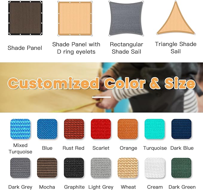 VICLLAX Shade Fabric Sun Shade Cloth with Every 2 FT Grommets for Patio Garden Pergola Cover Canopy 13x22 FT, Cream-VerdiqueGarden