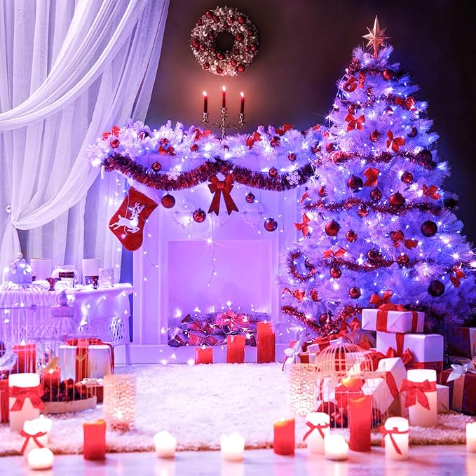 JMEXSUSS Purple Christmas Lights Indoor Outdoor Clear Wire, 66ft 200 LED Purple Lights for Christmas Tree, 8 Modes Purple String Lights Plug in for Christmas Bedroom Garden Party Xmas Decorations-VerdiqueGarden