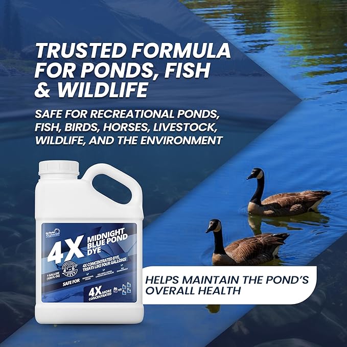 1 Gallon Midnight Blue Pond Dye, 4X Concentrate Pond Dye Blue, Dark Natural Looking Aquashade for Beautiful Lake Water, Long-Lasting Colorant, Protects Against Sunlight - Ideal for Fish & Wildlife-VerdiqueGarden