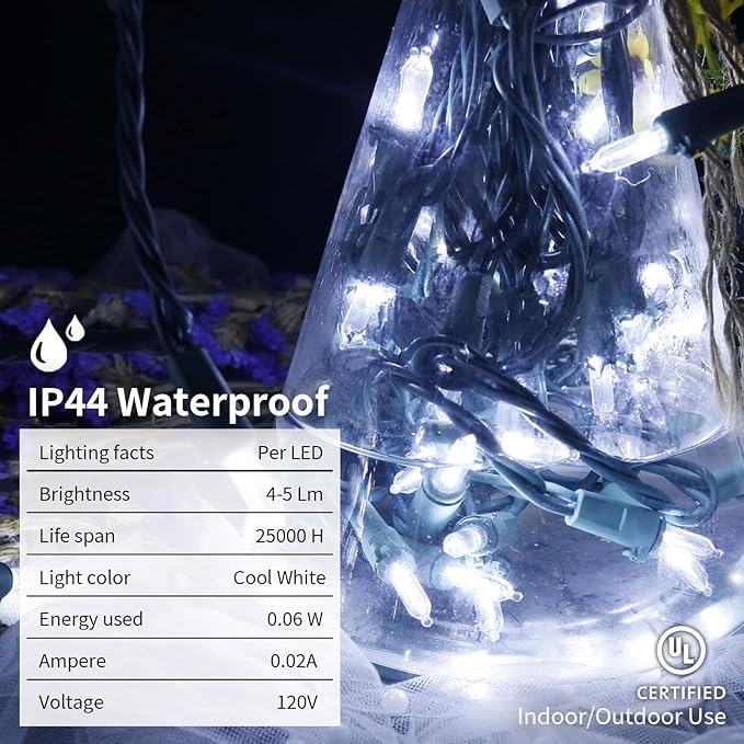 MULTI-SPARKING White Christmas LED Lights - 2 Pack 100 Count Cool White Holiday String Lights for Tree, Party, Wedding, Indoor and Outdoor Use, 2 Sets 33 Feet Green Wire, UL Certified, Connectable-VerdiqueGarden