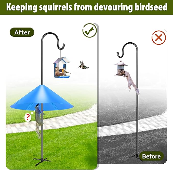 Squirrel Baffle for Bird Feeder Pole, 19 Inch Baffles Guard for Outdoor, Squirrel Proof Bird Feeders Baffle, Shepherd's Hook for Outside (Blue)-VerdiqueGarden