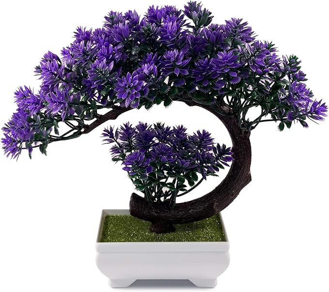 Small Artificial Plants Greenery Desktop Bonsai - Purple Plastic Fake Plants for Home Decor Indoor Bookshelf Office Desk Bathroom Room Decor, Tall 8.5"-VerdiqueGarden