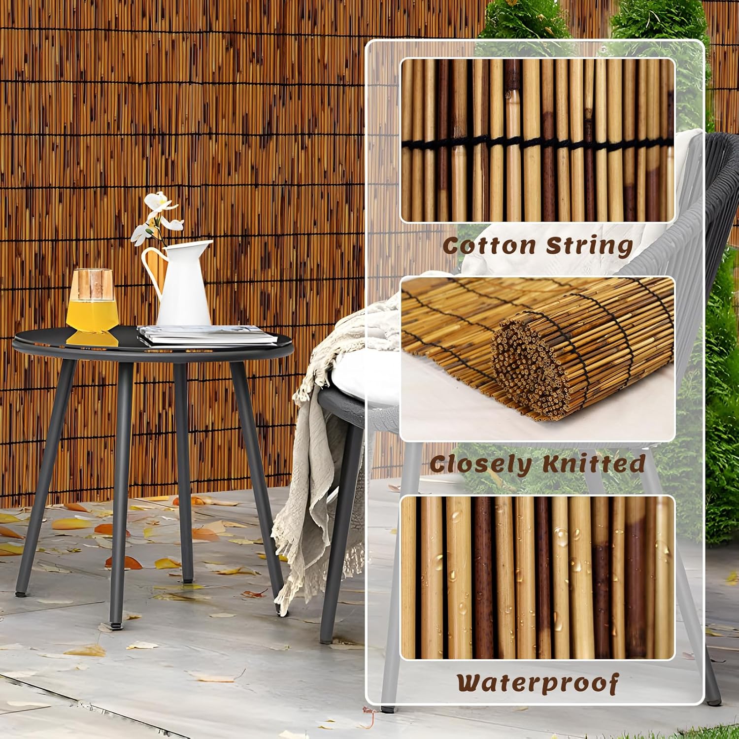 Natural Bamboo Reed Fence, 4FT x 16.4FT,Bamboo Privacy Screen for Garden, Decorative Fence for Outdoor Privacy Screening, Sun Blocking, Decorative Divider, Brown-VerdiqueGarden