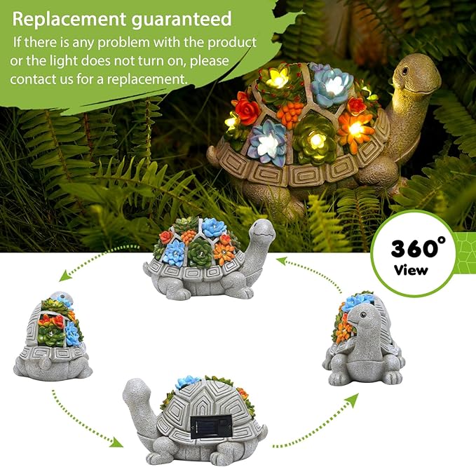 Solar Garden Turtle Statue - Turtle Decor with 7 Warming Solar LED Lights, Outdoor Decorations for Yard Patio Lawn & More, for Women, Moms, Birthdays or Turtle Lovers-VerdiqueGarden