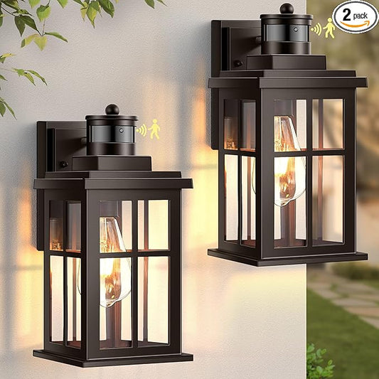 Outdoor Motion Sensor Light, 2 Pack Outside Sconce, Bronze Motion Sensor for Outside, Anti-Rust, Outdoor Light Fixture with Tempered Clear Glass for House, Garage,Entryway, Waterproof-VerdiqueGarden